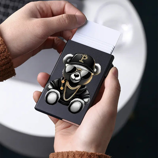 Card holder with a stylish teddy bear